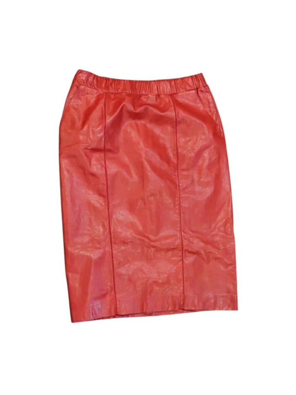 Bottega Veneta Red Leather Pencil Skirt Elastic Waist, Size 44